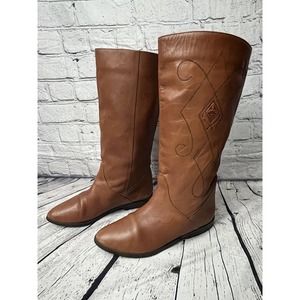 VIA MILANO Vtg‎ 80's Boca Soft Embroidered Leather Brown English Riding Boots 7B